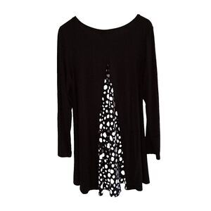 Comfy USA Tunic Top Size Large Black Polka Dot Print Pleated Back Lagenlook